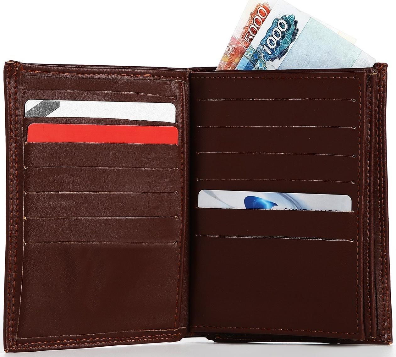 Портмоне мужское без застёжки, 3 в 1, отдел автодокументов, паспорта, карт, купюр, цвет коричневый