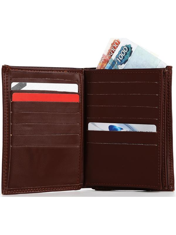 Портмоне мужское без застёжки, 3 в 1, отдел автодокументов, паспорта, карт, купюр, цвет коричневый