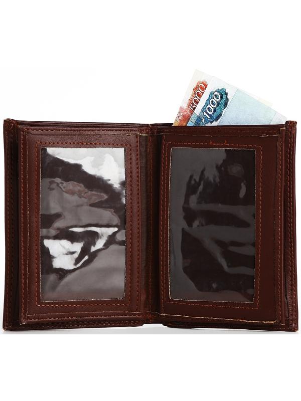 Портмоне мужское без застёжки, 3 в 1, отдел автодокументов, паспорта, карт, купюр, цвет коричневый