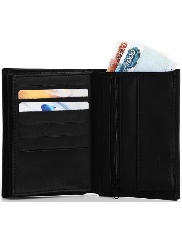 Портмоне мужское без застёжки, 3 в 1, отдел автодокументов, паспорта, карт, купюр, цвет чёрный
