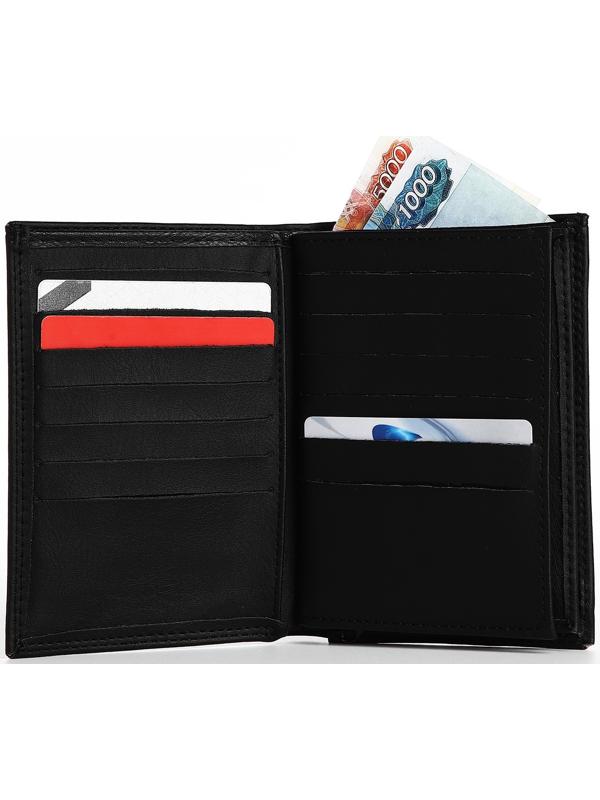Портмоне мужское без застёжки, 3 в 1, отдел автодокументов, паспорта, карт, купюр, цвет чёрный