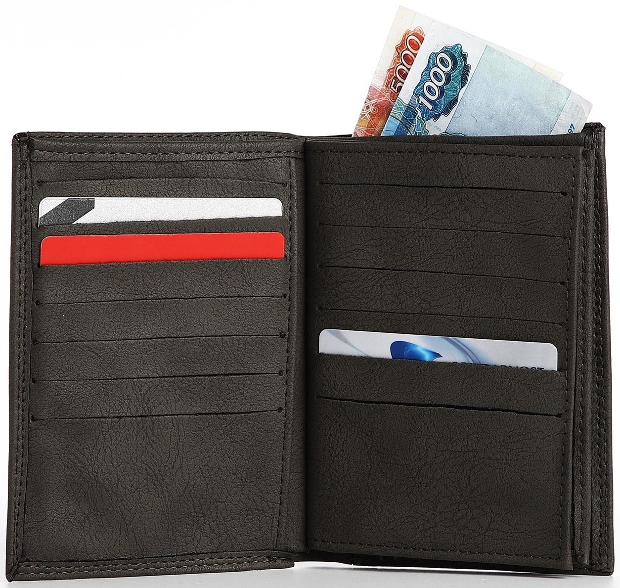 Портмоне мужское без застёжки, 3 в 1, отдел автодокументов, паспорта, карт, купюр, цвет серый