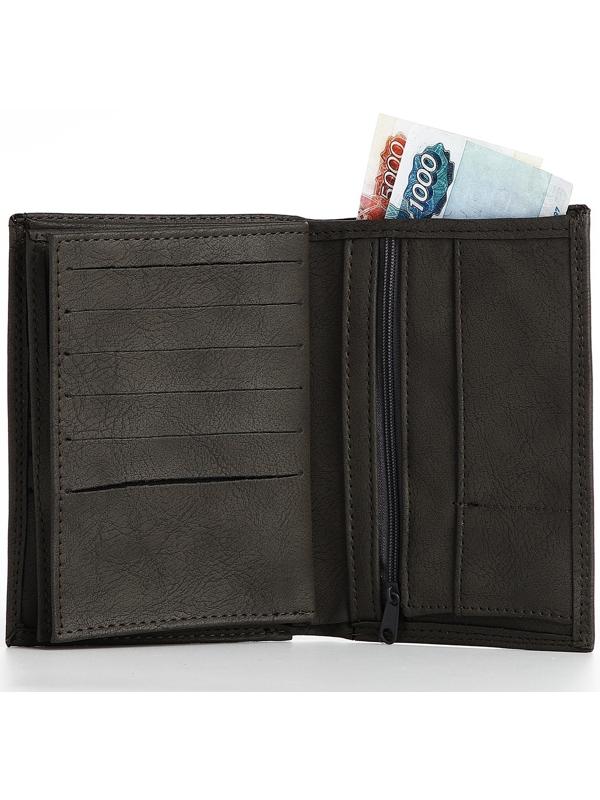 Портмоне мужское без застёжки, 3 в 1, отдел автодокументов, паспорта, карт, купюр, цвет серый