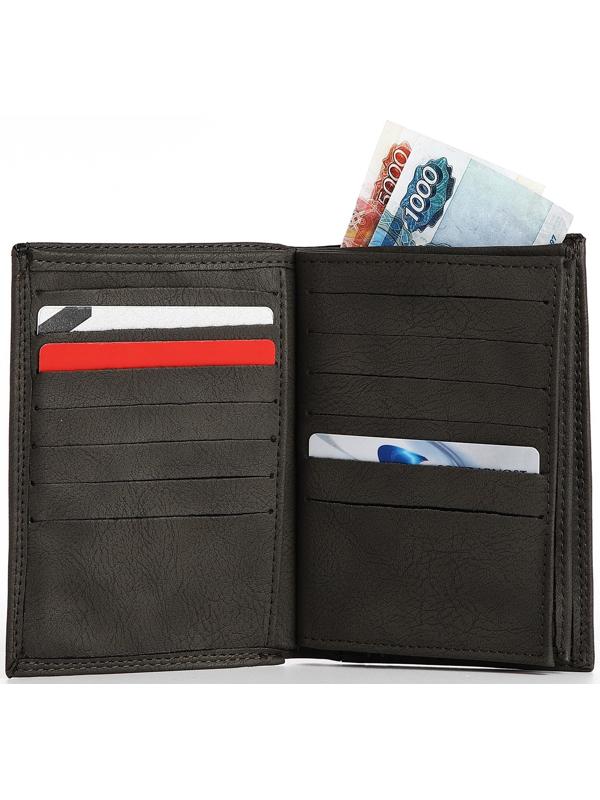 Портмоне мужское без застёжки, 3 в 1, отдел автодокументов, паспорта, карт, купюр, цвет серый