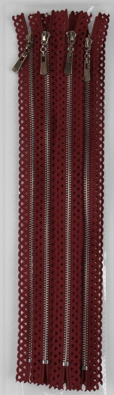 Молния металлическая, №3, неразъёмная, замок автомат, 30 см, цвет бордовый/никель