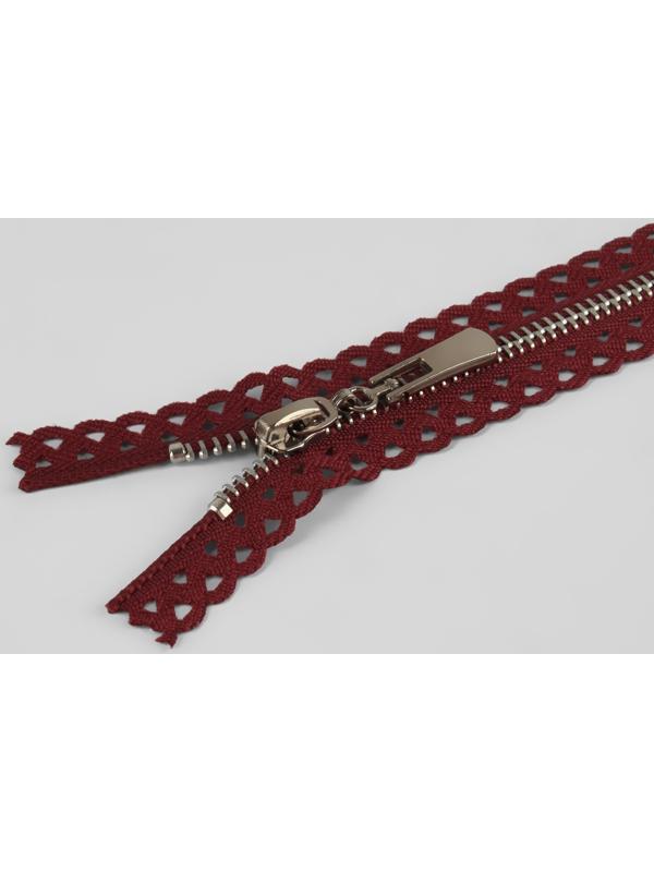 Молния металлическая, №3, неразъёмная, замок автомат, 30 см, цвет бордовый/никель