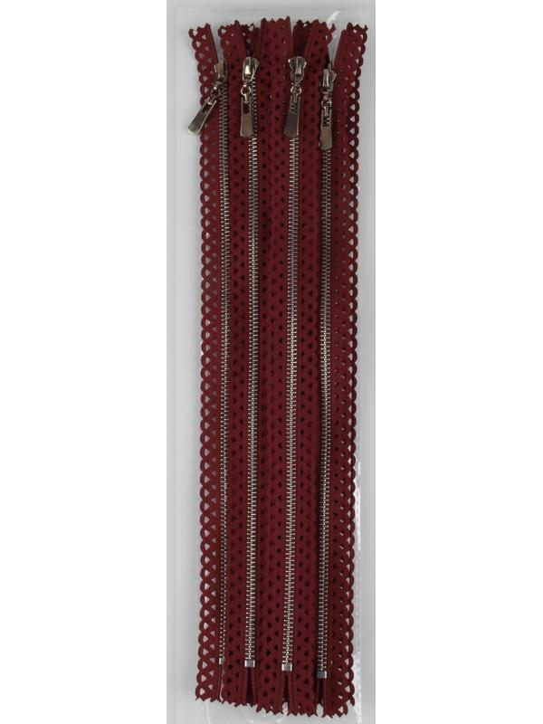 Молния металлическая, №3, неразъёмная, замок автомат, 30 см, цвет бордовый/никель