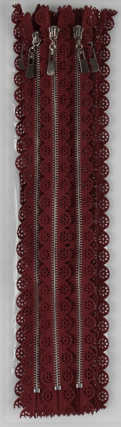 Молния металлическая, №3, неразъёмная, замок автомат, 30 см, цвет бордовый/никель