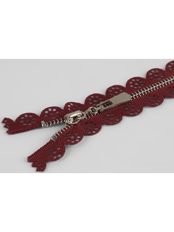 Молния металлическая, №3, неразъёмная, замок автомат, 30 см, цвет бордовый/никель