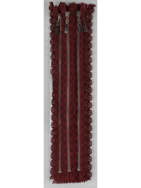 Молния металлическая, №3, неразъёмная, замок автомат, 30 см, цвет бордовый/никель