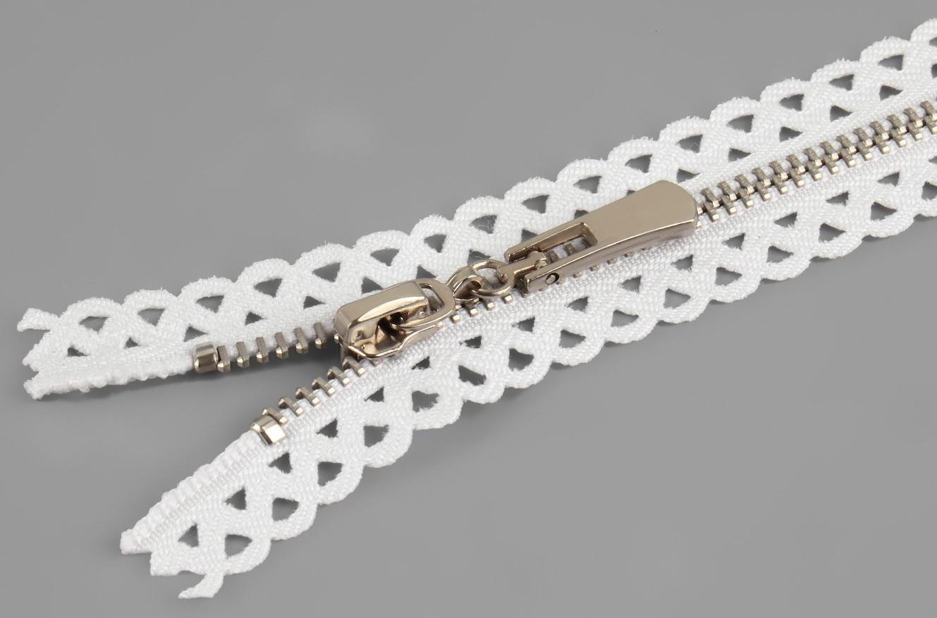 Молния металлическая, №3, неразъёмная, замок автомат, 60 см, цвет белый/никель