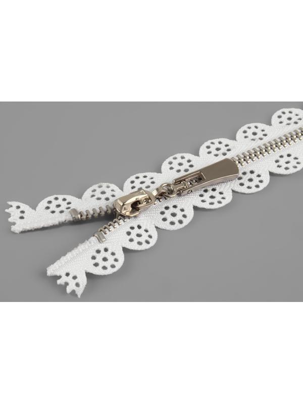 Молния металлическая, №3, неразъёмная, замок автомат, 60 см, цвет белый/никель