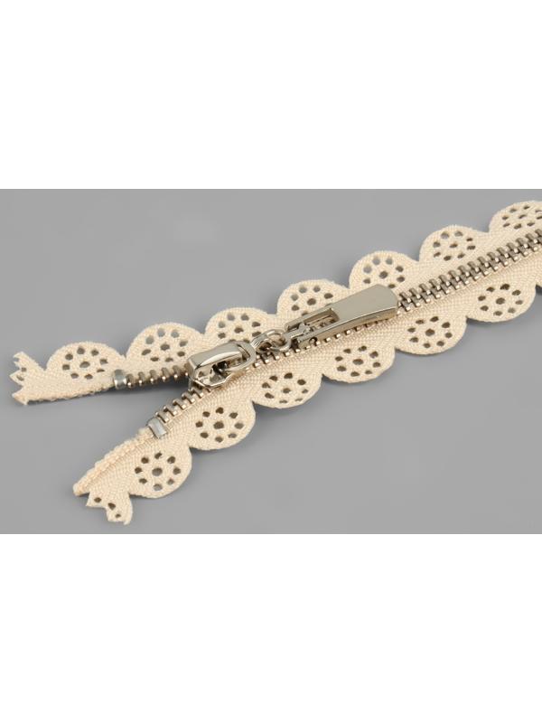 Молния металлическая, №3, неразъёмная, замок автомат, 60 см, цвет бежевый/никель