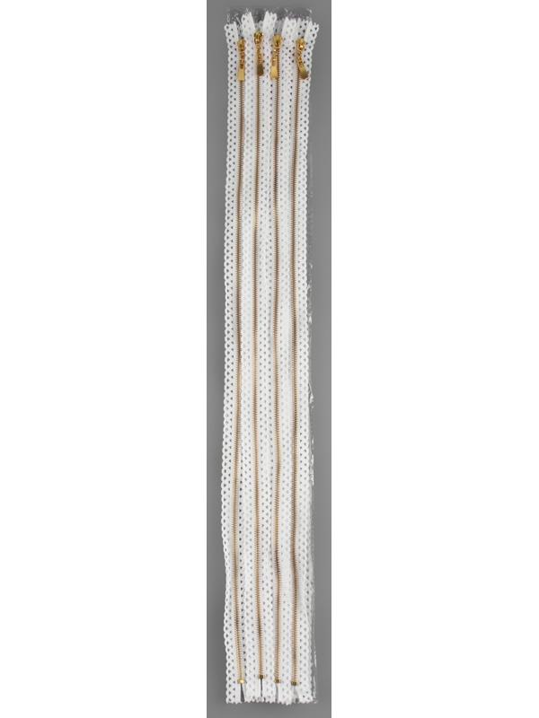 Молния металлическая, №3, неразъёмная, замок автомат, 30 см, цвет белый/золотой