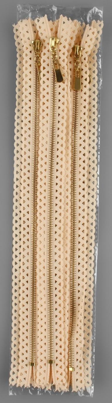 Молния металлическая, №3, неразъёмная, замок автомат, 30 см, цвет бежевый/золотой