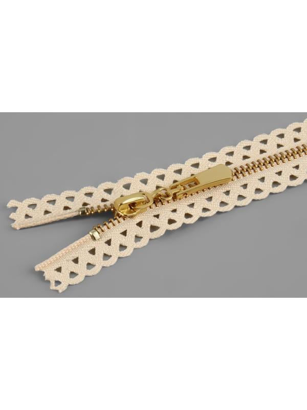 Молния металлическая, №3, неразъёмная, замок автомат, 30 см, цвет бежевый/золотой