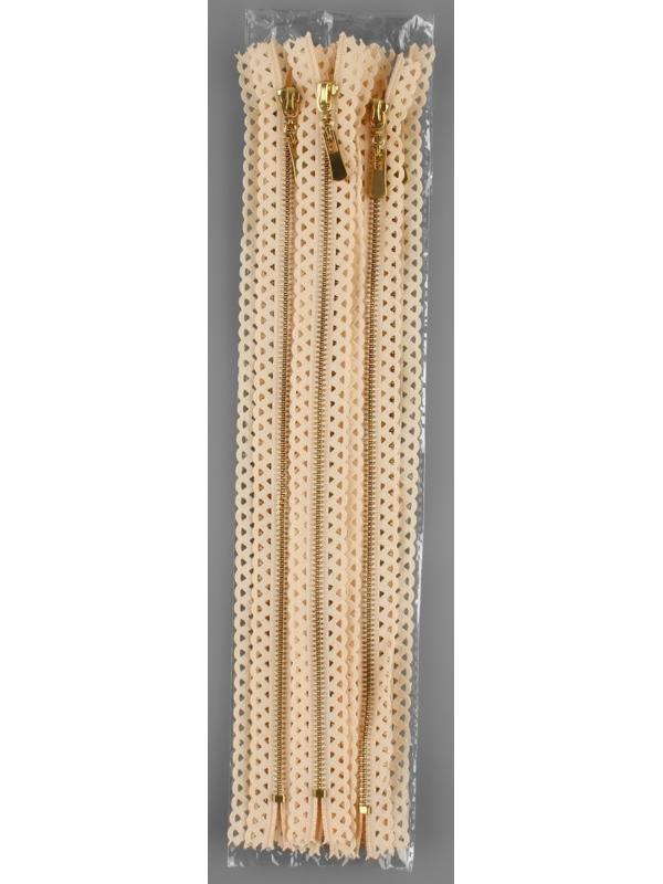 Молния металлическая, №3, неразъёмная, замок автомат, 30 см, цвет бежевый/золотой