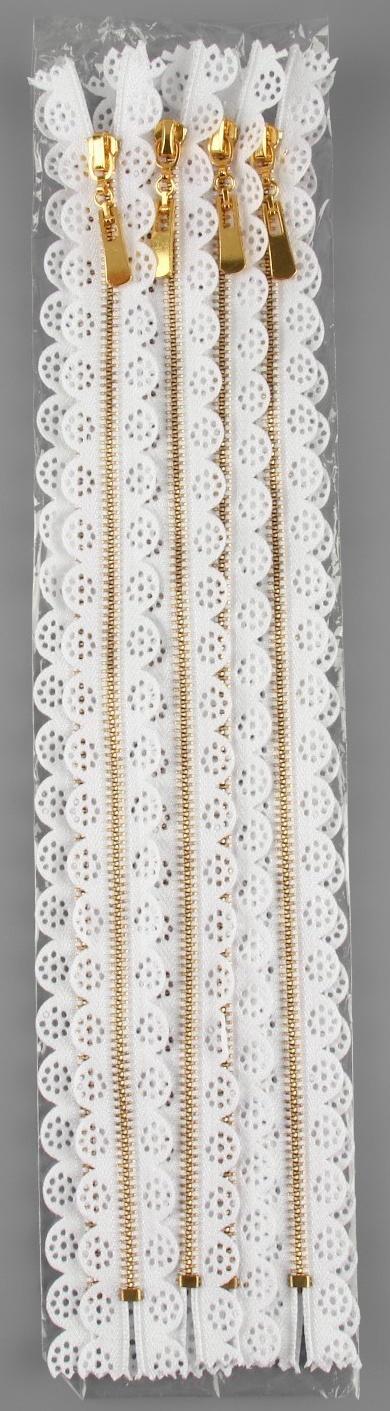 Молния металлическая, №3, неразъёмная, замок автомат, 30 см, цвет белый/золотой