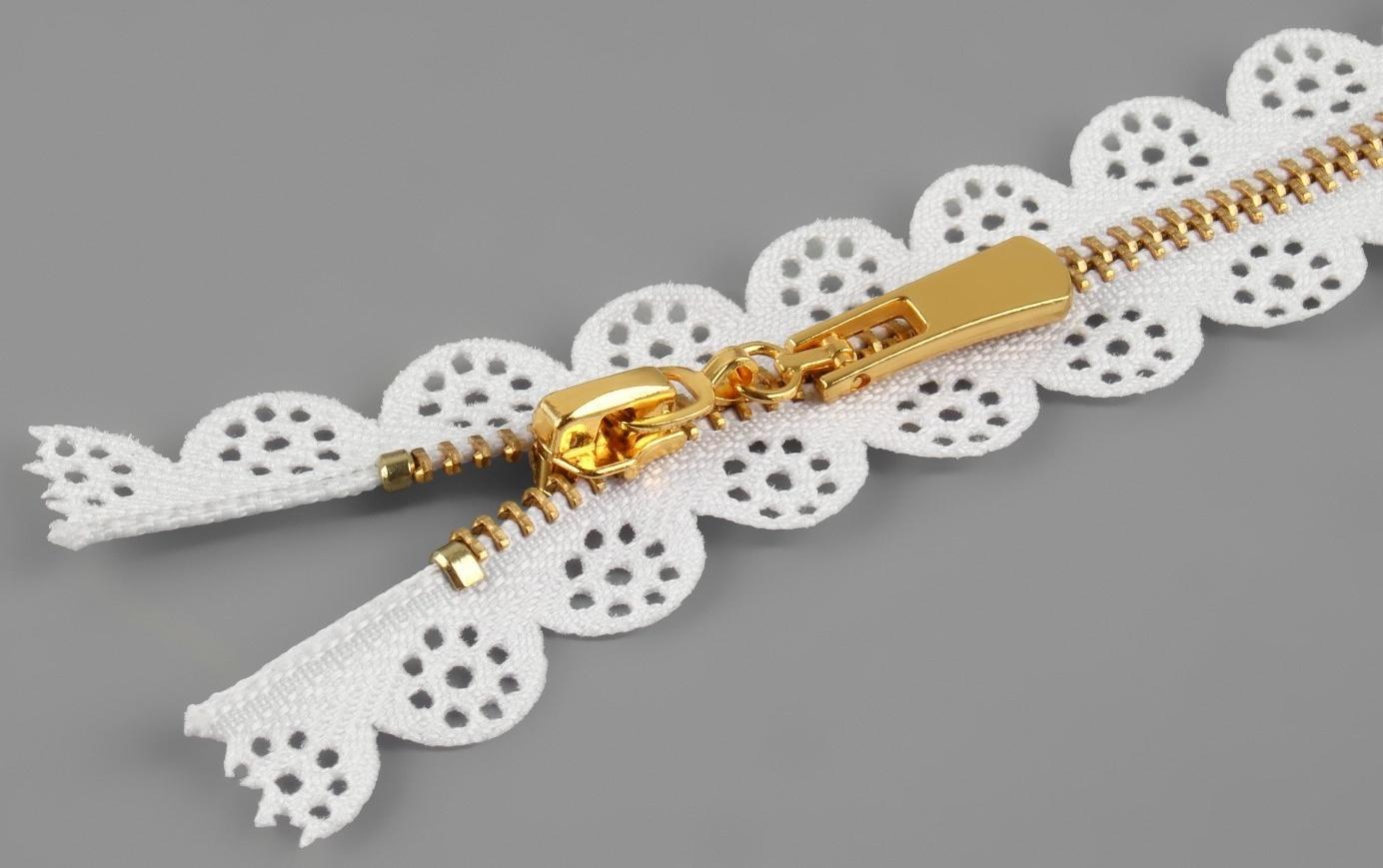 Молния металлическая, №3, неразъёмная, замок автомат, 30 см, цвет белый/золотой