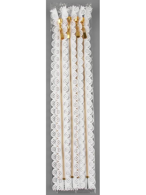 Молния металлическая, №3, неразъёмная, замок автомат, 30 см, цвет белый/золотой