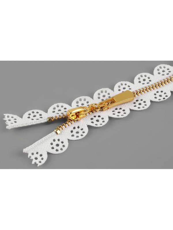 Молния металлическая, №3, неразъёмная, замок автомат, 30 см, цвет белый/золотой