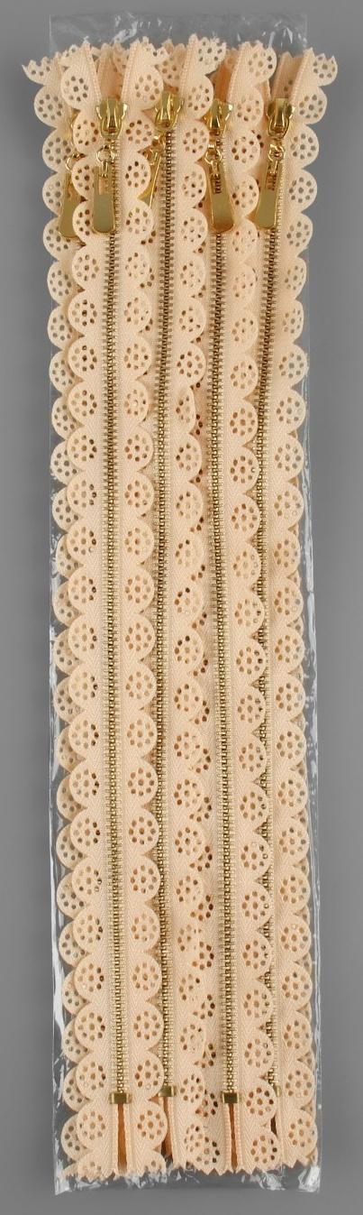 Молния металлическая, №3, неразъёмная, замок автомат, 30 см, цвет бежевый/золотой