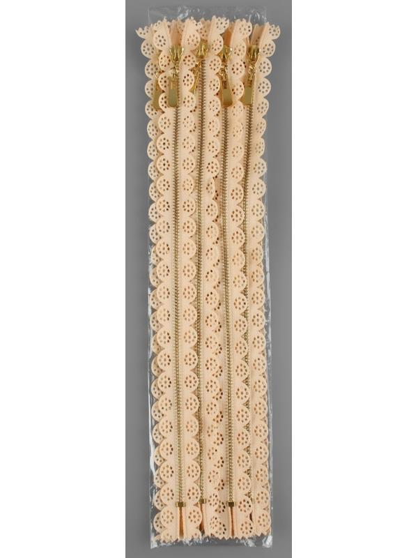 Молния металлическая, №3, неразъёмная, замок автомат, 30 см, цвет бежевый/золотой