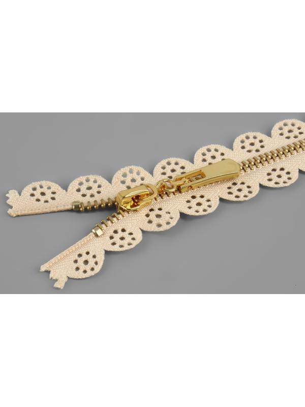 Молния металлическая, №3, неразъёмная, замок автомат, 30 см, цвет бежевый/золотой