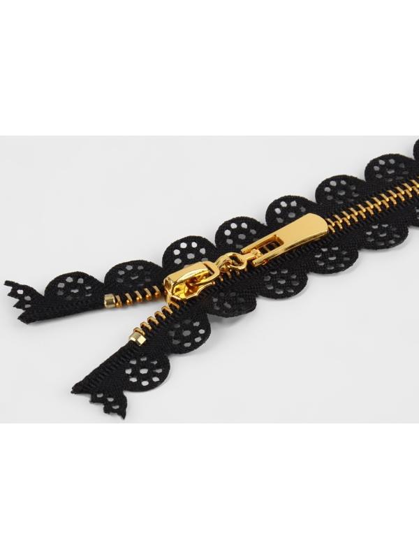 Молния металлическая, №3, неразъёмная, замок автомат, 60 см, цвет чёрный/золотой