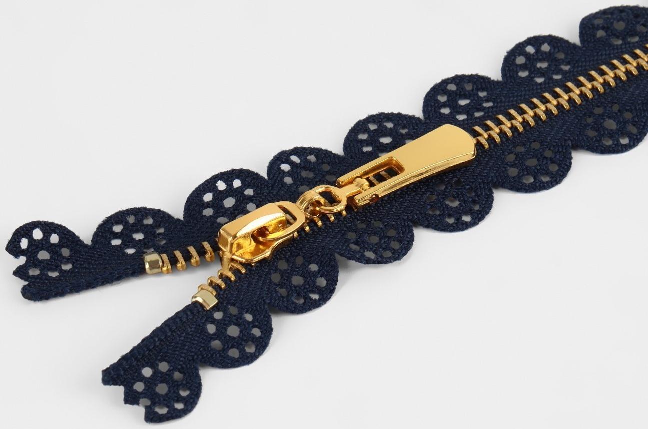 Молния металлическая, №3, неразъёмная, замок автомат, 60 см, цвет тёмно-синий/золотой