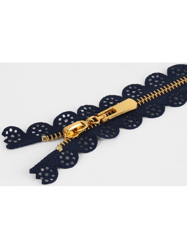 Молния металлическая, №3, неразъёмная, замок автомат, 60 см, цвет тёмно-синий/золотой