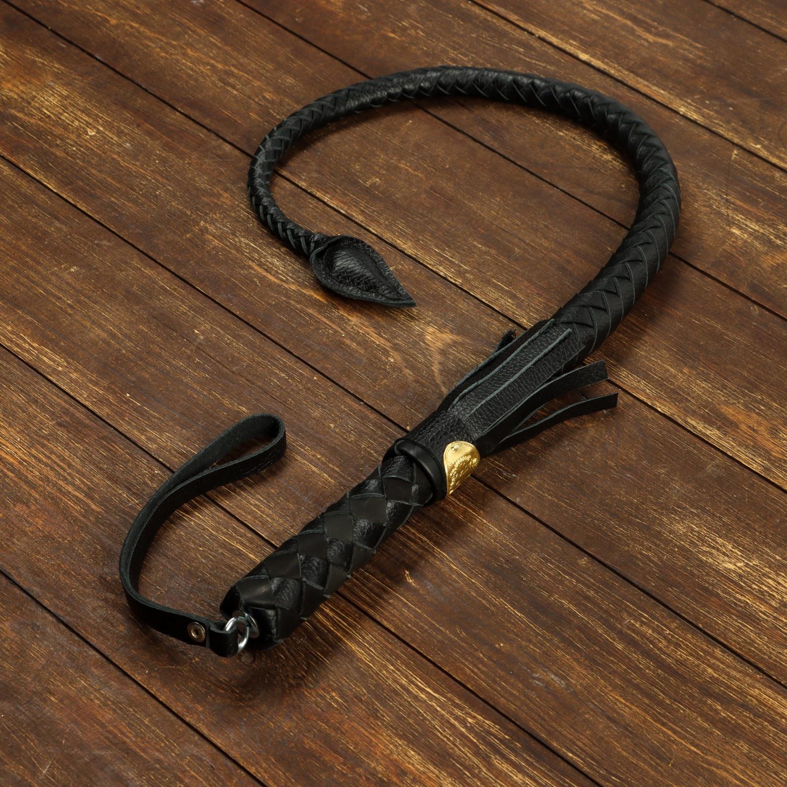 Нагайка кубанская, оплетёная ручка, натуральная кожа, черная