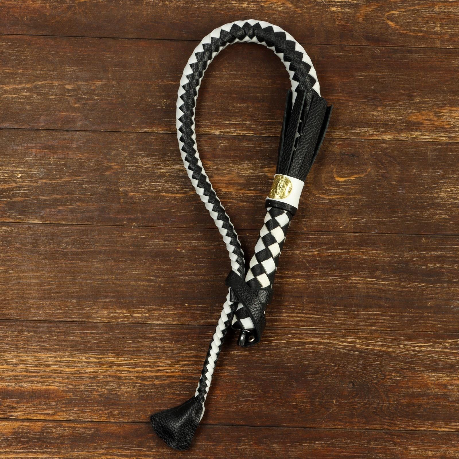 Нагайка пёстрая, натуральная кожа, черно-белая
