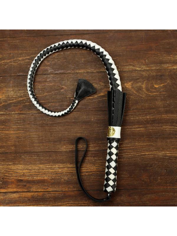 Нагайка пёстрая, натуральная кожа, черно-белая