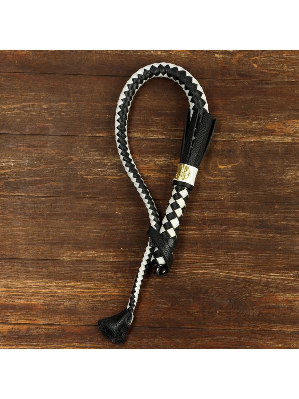 Нагайка пёстрая, натуральная кожа, черно-белая