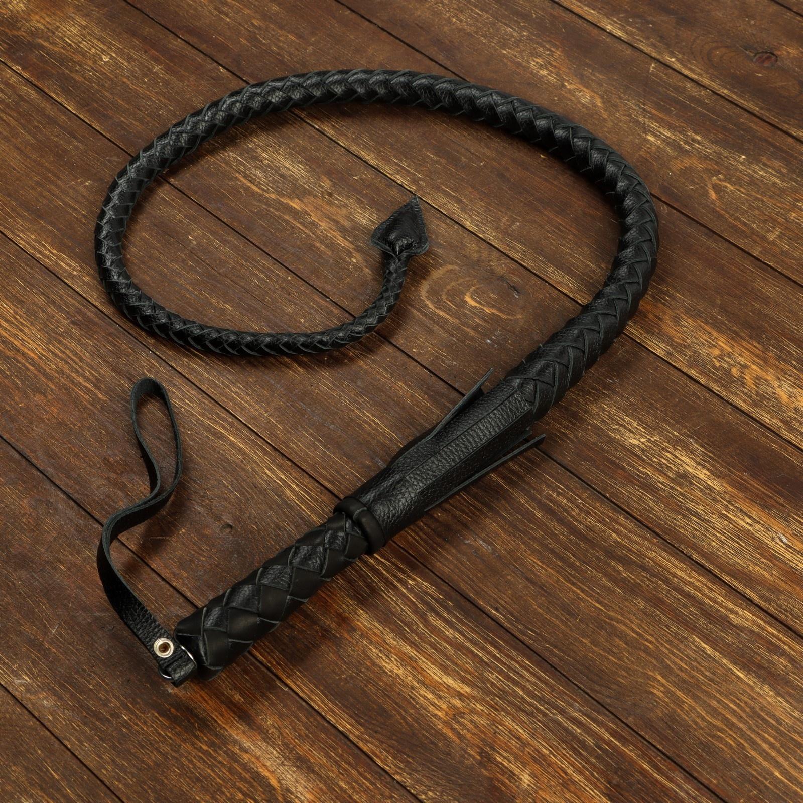 Нагайка длинная, натуральная кожа, 120 см, черная