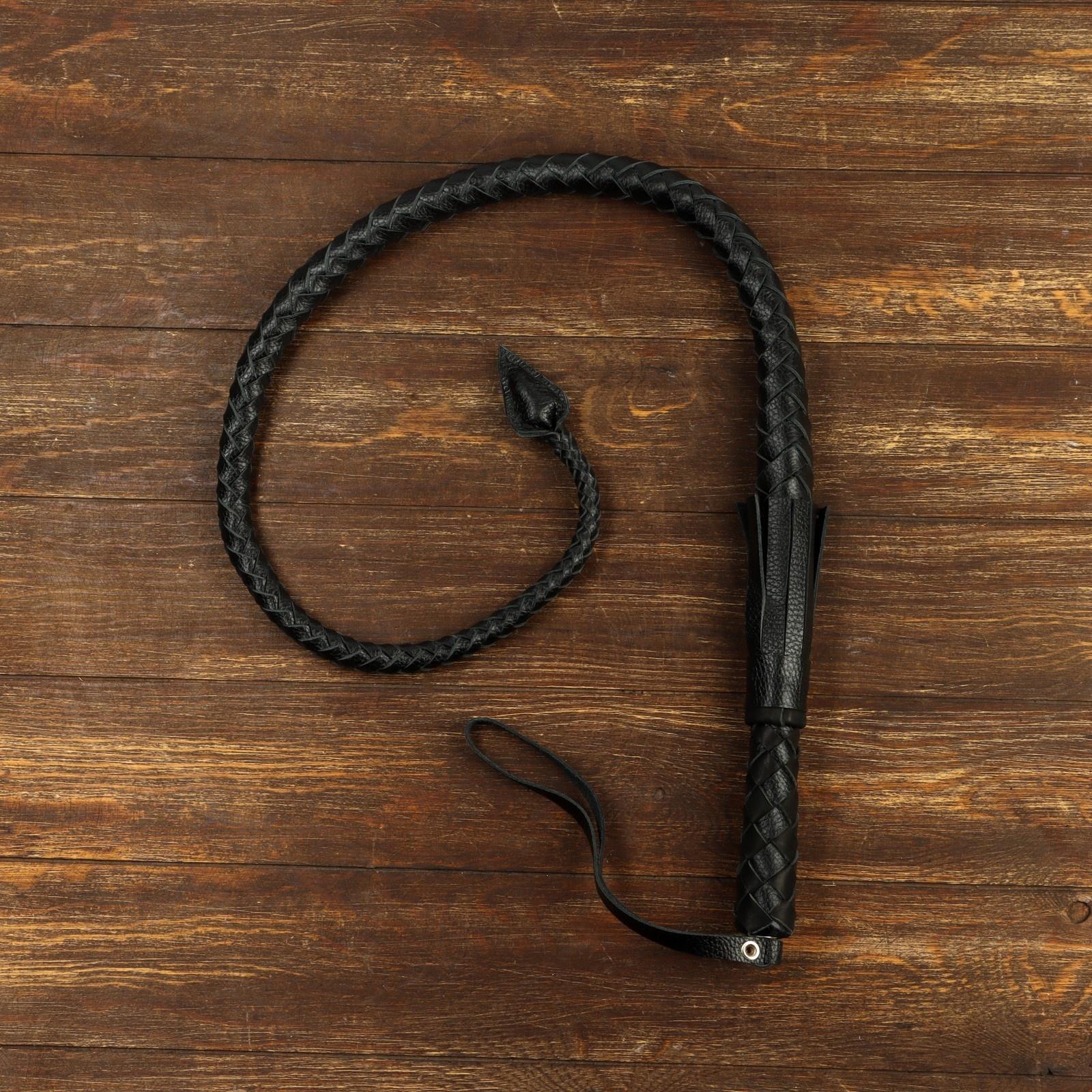 Нагайка длинная, натуральная кожа, 120 см, черная