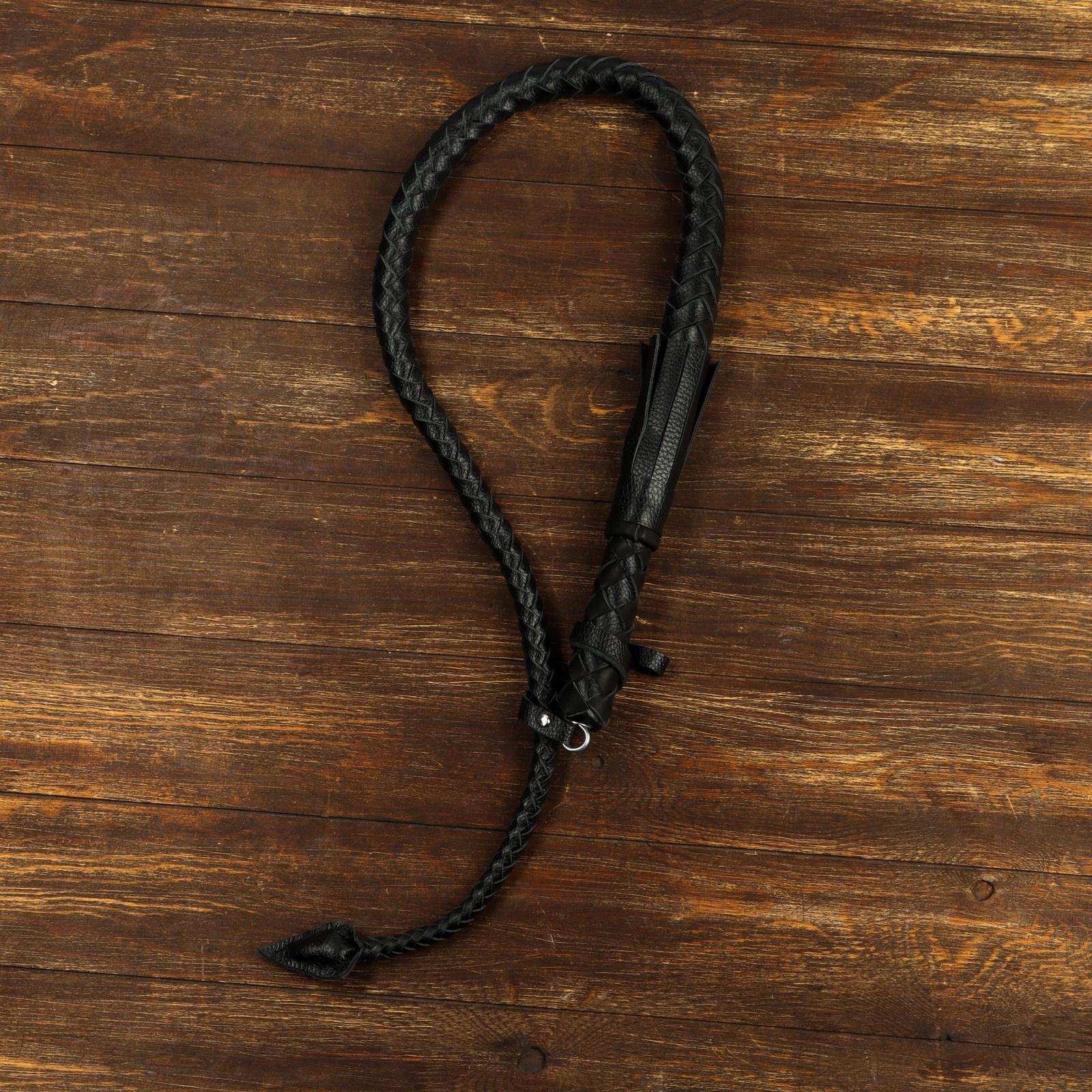 Нагайка длинная, натуральная кожа, 120 см, черная