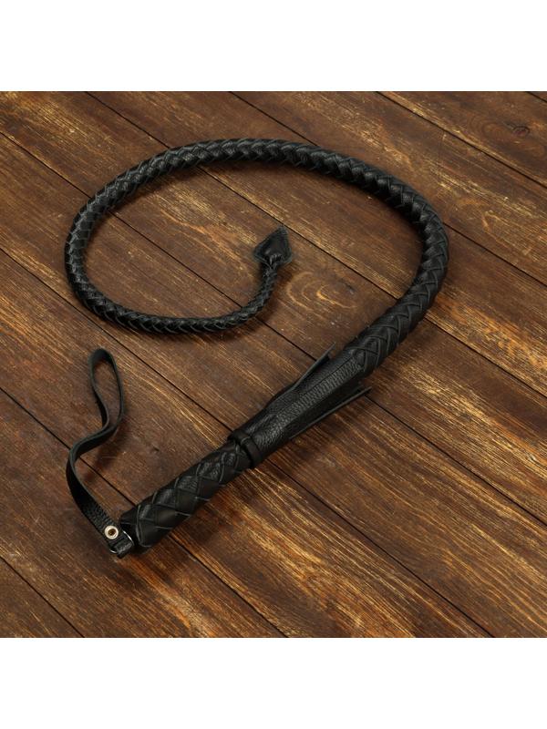 Нагайка длинная, натуральная кожа, 120 см, черная