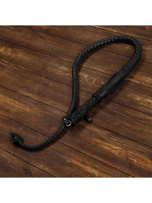 Нагайка длинная, натуральная кожа, 120 см, черная