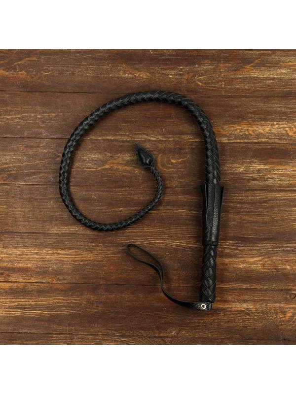 Нагайка длинная, натуральная кожа, 120 см, черная