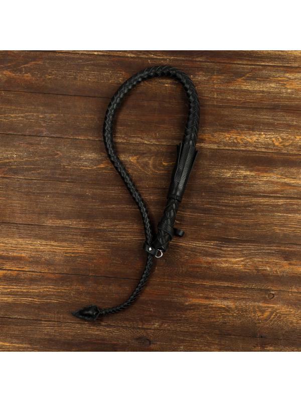 Нагайка длинная, натуральная кожа, 120 см, черная