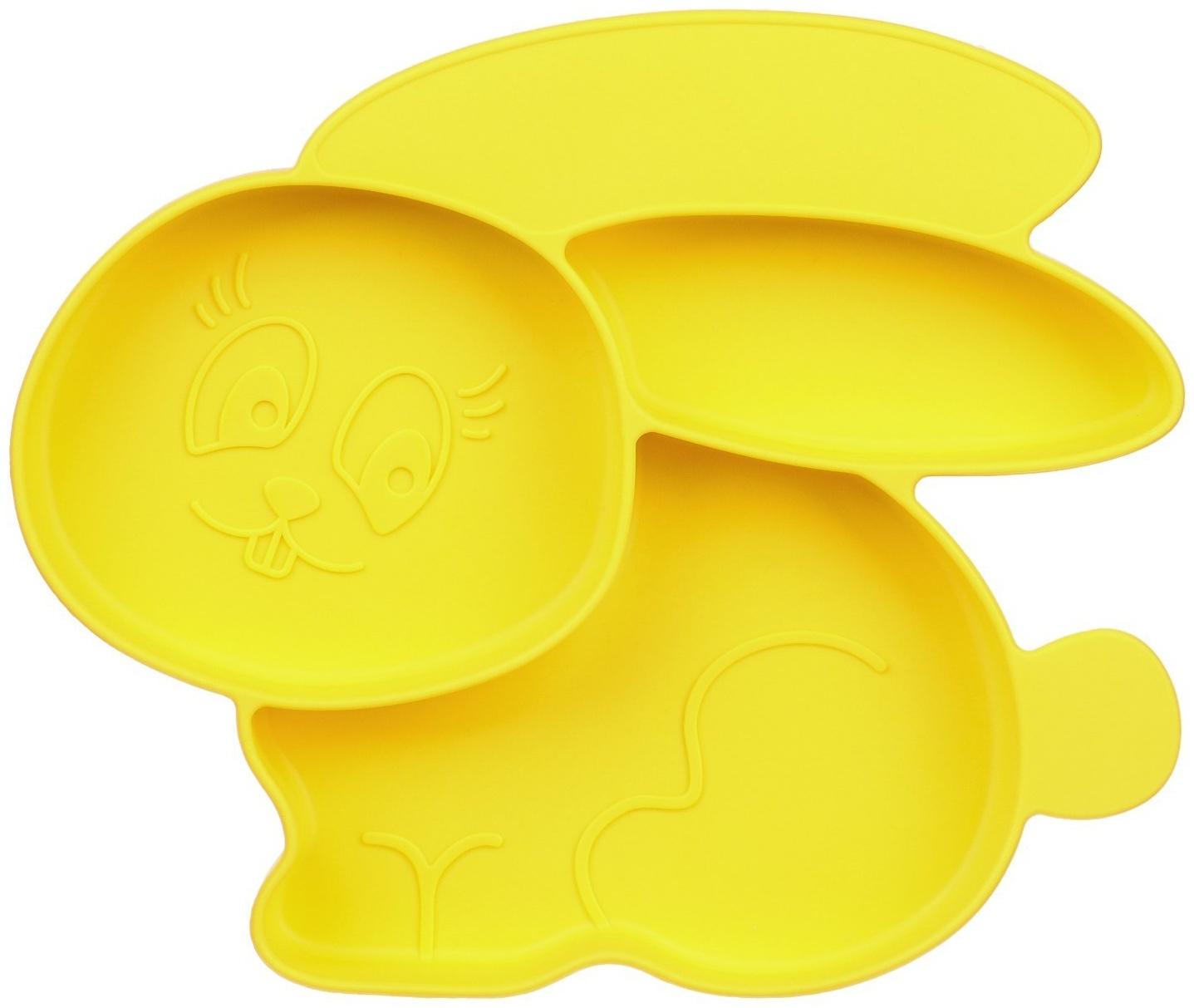 Силиконовая детская тарелка «Зайка» с секциями, цвет МИКС