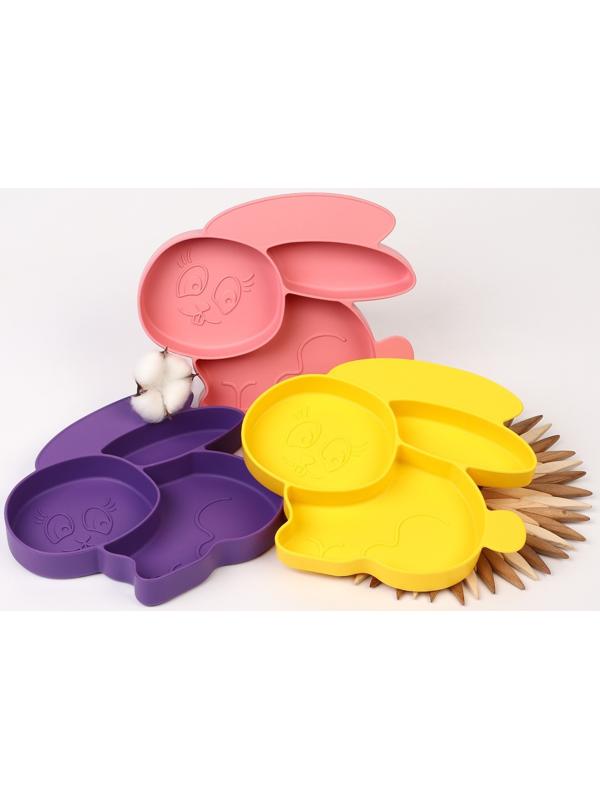 Силиконовая детская тарелка «Зайка» с секциями, цвет МИКС