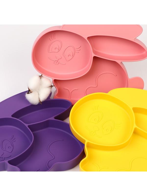 Силиконовая детская тарелка «Зайка» с секциями, цвет МИКС