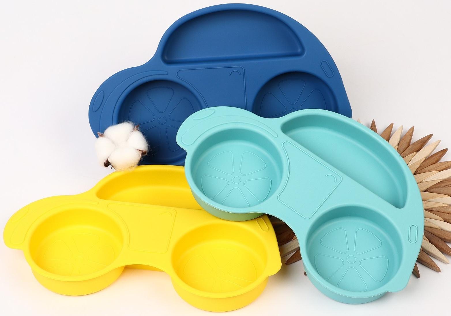 Силиконовая детская тарелка «Машинка» с секциями, цвет МИКС