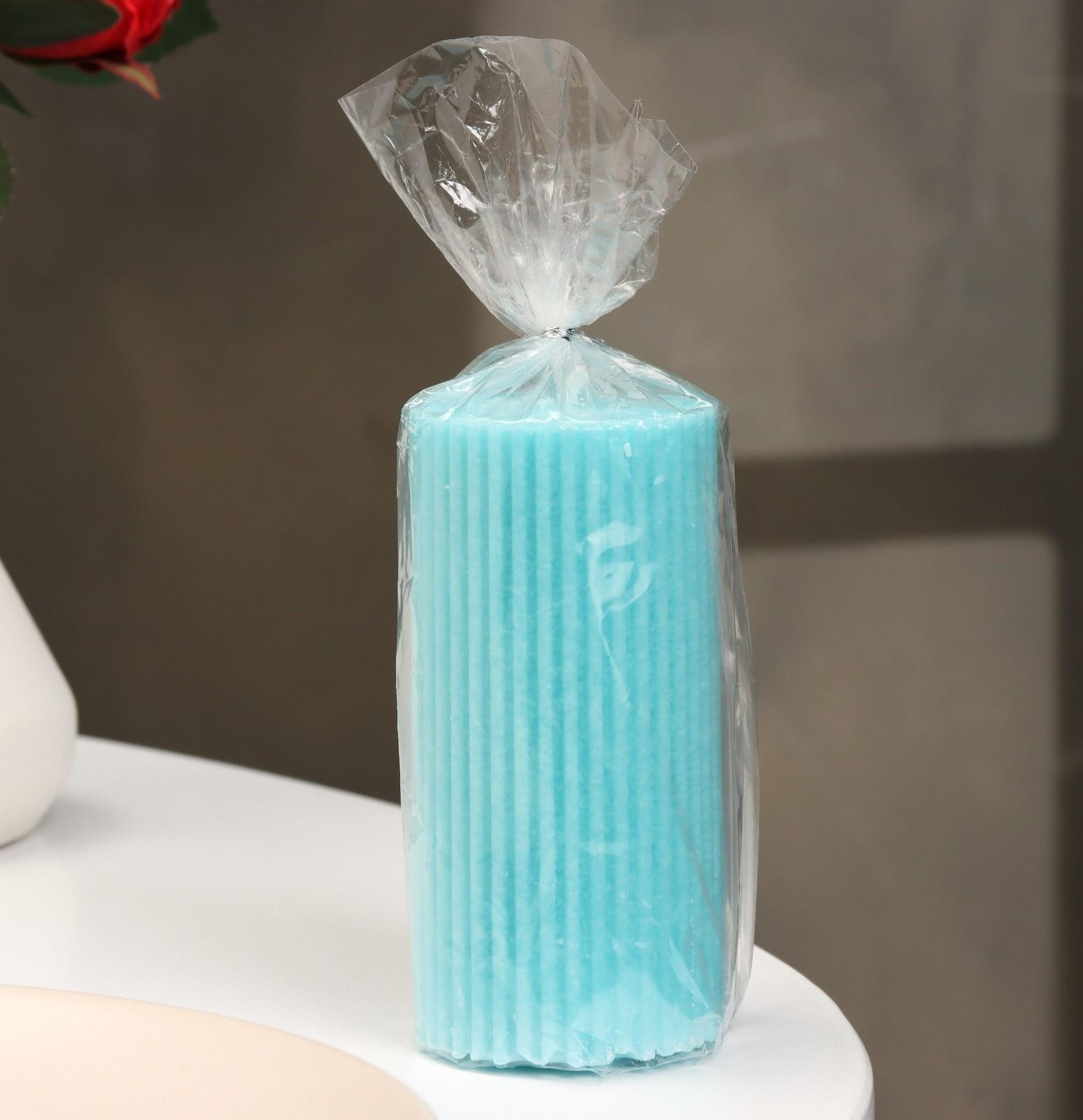 Свеча-цилиндр с гранями,5х10 см, пальмовый воск, бирюзовая, 6 ч