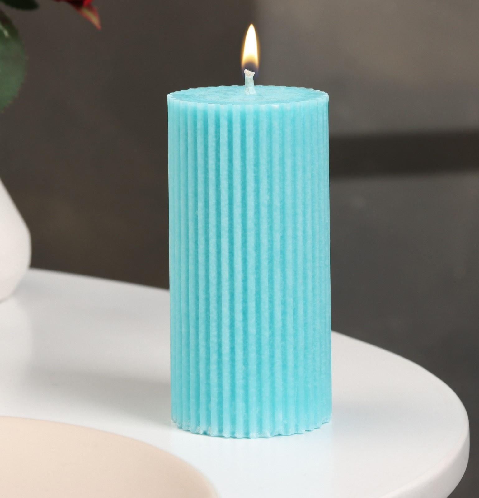 Свеча-цилиндр с гранями,5х10 см, пальмовый воск, бирюзовая, 6 ч
