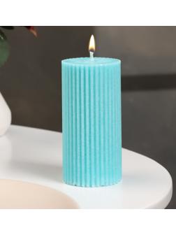 Свеча-цилиндр с гранями,5х10 см, пальмовый воск, бирюзовая, 6 ч