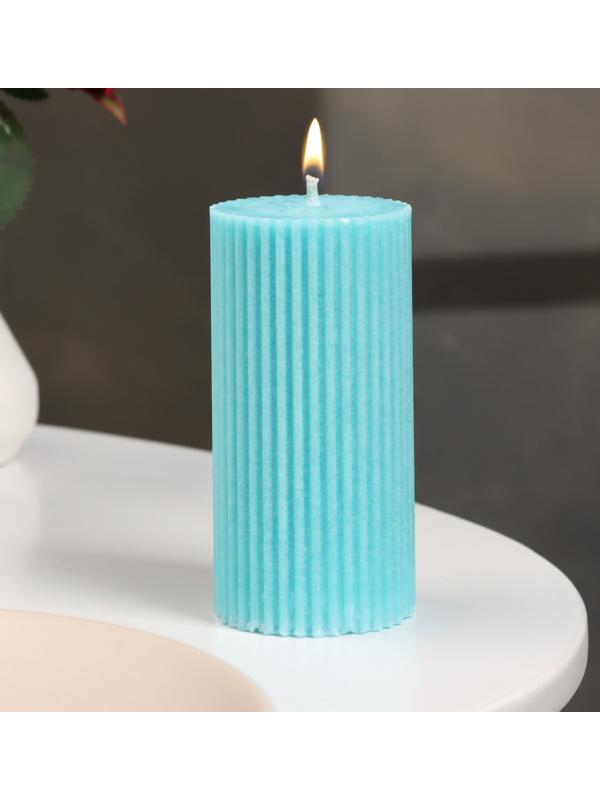 Свеча-цилиндр с гранями,5х10 см, пальмовый воск, бирюзовая, 6 ч